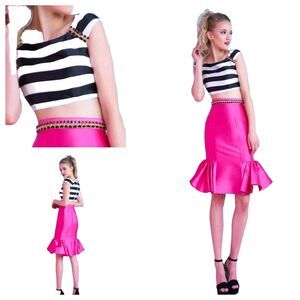 New MAC DUGGAL 30117 Black White Fuchsia After 5 2-Piece Dress Women's (6) $218